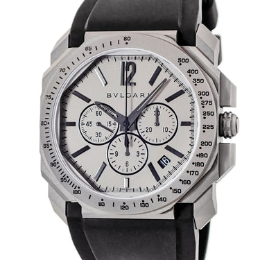 腕時計 ブルガリ BVLGARI オクト デイト ヴェロチッシモ クロノグラフ BGO41TCH 102859 自動巻き メンズ 新品同様 グレー 八角形