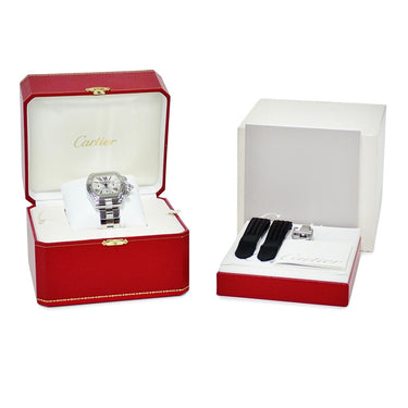 腕時計 カルティエ Cartier ロードスター クロノグラフ W62019X6 自動巻き メンズ シルバー トノウ ローマン デイト スモールセコンド