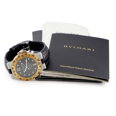 腕時計 ブルガリ BVLGARI ディアゴノ スクーバ SD38SG 自動巻き メンズ K18YG×SS コンビ ブラック アラビア ドット デイト