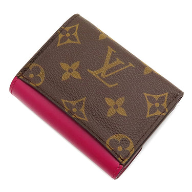 ルイヴィトン LOUIS VUITTON ポルトフォイユ ゾエ M62932 フューシャ モノグラムキャンバス レザー 三つ折り財布 ゴールド金具 茶 ピンク 小銭入れ コンパクト