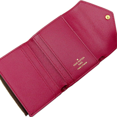 ルイヴィトン LOUIS VUITTON ポルトフォイユ ゾエ M62932 フューシャ モノグラムキャンバス レザー 三つ折り財布 ゴールド金具 茶 ピンク 小銭入れ コンパクト