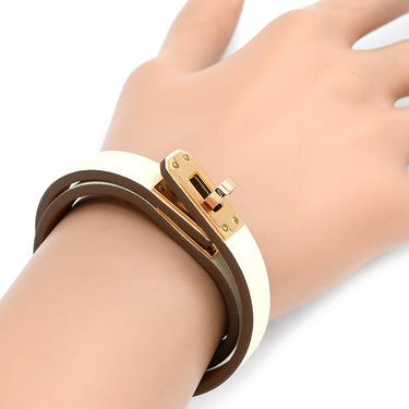 エルメス HERMES ミニ ケリードゥブルトゥール ナタ ヴォースイフト GP T2 ブレスレット ローズゴールド金具 ピンクゴールド金具 白 2重 2連 レザーブレス