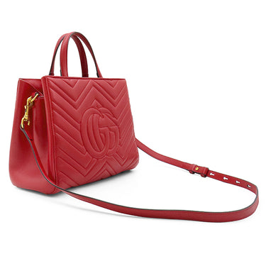 グッチ GUCCI GGマーモント トップハンドルバッグ 448054 レッド レザー 2WAYバッグ ゴールド金具 ハンドバッグ ショルダー トート