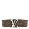 ルイヴィトン LOUIS VUITTON LV イニシャル 85/34 M9821 モノグラム モノグラムキャンバス レザー ベルト シルバー金具 黒 リバーシブル