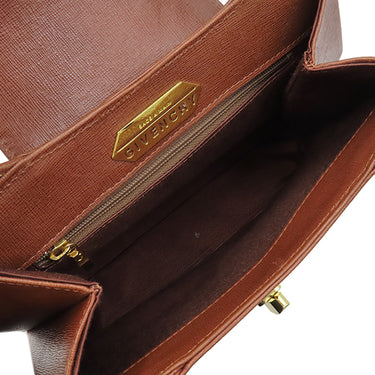 ジバンシイ GIVENCHY ロゴ メタル ブラウン レザー ハンドバッグ ゴールド金具 茶 ヴィンテージ