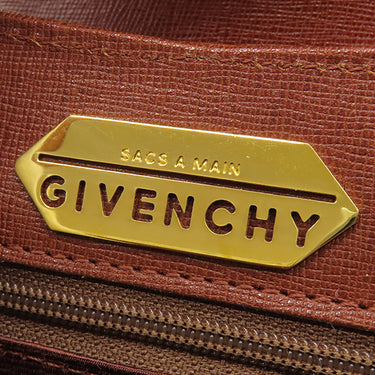 ジバンシイ GIVENCHY ロゴ メタル ブラウン レザー ハンドバッグ ゴールド金具 茶 ヴィンテージ