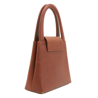 ジバンシイ GIVENCHY ロゴ メタル ブラウン レザー ハンドバッグ ゴールド金具 茶 ヴィンテージ