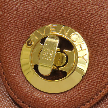 ジバンシイ GIVENCHY ロゴ メタル ブラウン レザー ハンドバッグ ゴールド金具 茶 ヴィンテージ