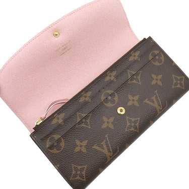 ルイヴィトン LOUIS VUITTON ポルトフォイユ エミリー M61289 モノグラム×ローズバレリーヌ モノグラムキャンバス 長財布 ゴールド金具 茶 ピンク