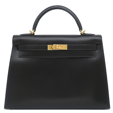 エルメス HERMES ケリー32 外縫い ブラック ボックスカーフ ハンドバッグ ゴールド金具 黒 ハンドバッグ ショルダー