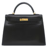 エルメス HERMES ケリー32 外縫い ブラック ボックスカーフ ハンドバッグ ゴールド金具 黒 ハンドバッグ ショルダー