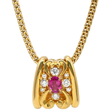 ランバン LANVIN デザインネックレス ピンク×イエローゴールド Pt900 ダイヤモンド 色石 ネックレス 18K 750 YG ピンク ダイヤ