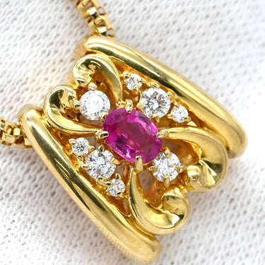 ランバン LANVIN デザインネックレス ピンク×イエローゴールド Pt900 ダイヤモンド 色石 ネックレス 18K 750 YG ピンク ダイヤ