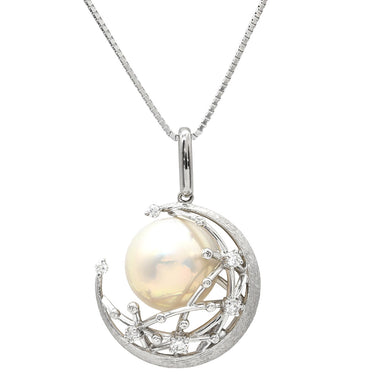 タサキ TASAKI マベパール ダイヤモンド クレセントムーン パールホワイト×ホワイトゴールド K18WG パール ダイヤモンド ネックレス Au750 18K 18金 真珠 三日月