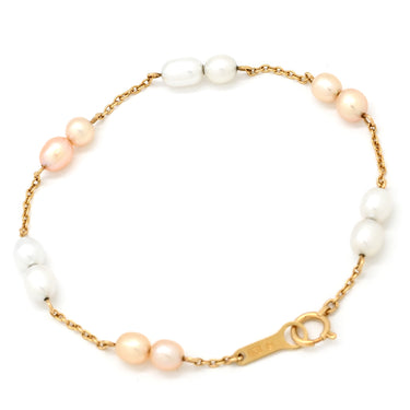 タサキ TASAKI バロックパール パールホワイト×ピンク×イエローゴールド K18YG パール ブレスレット TASAKI 18K 750YG 真珠 白 ピンク
