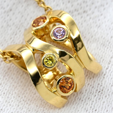 ミキモト MIKIMOTO イエローダイヤ サファイア シトリン デザインネックレス マルチカラー×イエローゴールド K18YG ダイヤモンド ピンクサファイア シトリン ネックレス MIKIMOTO 18K 18金 Au750