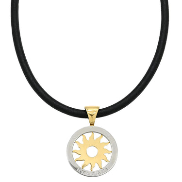 ブルガリ BVLGARI トンド サン チョーカー イエローゴールド×シルバー K18YG ステンレススチール レザー ネックレス K18 750 YG SS 太陽モチーフ