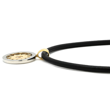 ブルガリ BVLGARI トンド サン チョーカー イエローゴールド×シルバー K18YG ステンレススチール レザー ネックレス K18 750 YG SS 太陽モチーフ