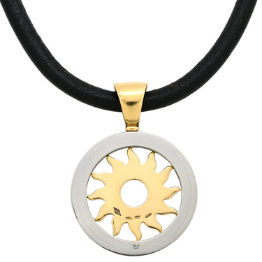 ブルガリ BVLGARI トンド サン チョーカー イエローゴールド×シルバー K18YG ステンレススチール レザー ネックレス K18 750 YG SS 太陽モチーフ レザーストラップ
