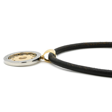 ブルガリ BVLGARI トンド サン チョーカー イエローゴールド×シルバー K18YG ステンレススチール レザー ネックレス K18 750 YG SS 太陽モチーフ レザーストラップ