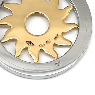 ブルガリ BVLGARI トンド サン チョーカー イエローゴールド×シルバー K18YG ステンレススチール レザー ネックレス K18 750 YG SS 太陽モチーフ レザーストラップ