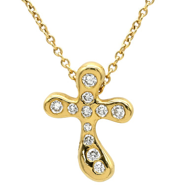ティファニー Tiffany & Co ドッツクロス ダイヤ イエローゴールド K18YG ダイヤモンド ネックレス エルサ ペレッティ18K 750 十字架
