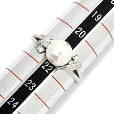 タサキ TASAKI パール 8.3mm ダイヤモンド パールホワイト×プラチナシルバー Pt900 パール ダイヤモンド リング 指輪 TASAKI 真珠 プラチナ Pt900 ウェーブ ミル打ち 21号