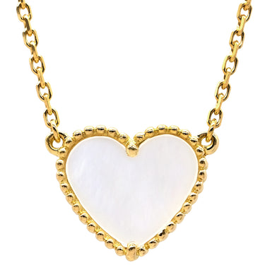 ヴァンクリーフアーペル Van Cleef & Arpels ラッキーアルハンブラ ハート ペンダント パールホワイト×イエローゴールド K18YG マザーオブパール ネックレス 18K 750 YG