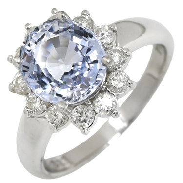 ノンブランド NON BRAND サファイア 3.27ct ダイヤモンド ライトブルー×プラチナシルバー Pt900 サファイア ダイヤモンド リング 指輪 青 プラチナ Pt900 オーバルカット 大粒 ヘイローデザイン 16号