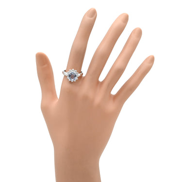 ノンブランド NON BRAND サファイア 3.27ct ダイヤモンド ライトブルー×プラチナシルバー Pt900 サファイア ダイヤモンド リング 指輪 青 プラチナ Pt900 オーバルカット 大粒 ヘイローデザイン 16号
