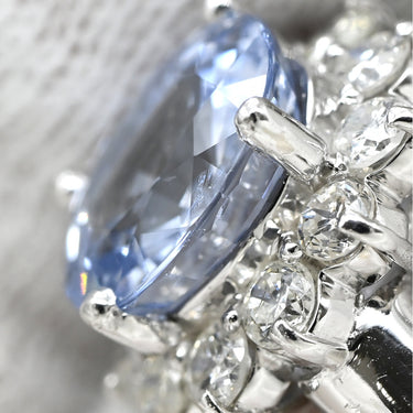 ノンブランド NON BRAND サファイア 3.27ct ダイヤモンド ライトブルー×プラチナシルバー Pt900 サファイア ダイヤモンド リング 指輪 青 プラチナ Pt900 オーバルカット 大粒 ヘイローデザイン 16号