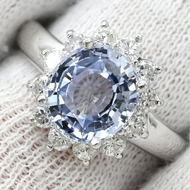 ノンブランド NON BRAND サファイア 3.27ct ダイヤモンド ライトブルー×プラチナシルバー Pt900 サファイア ダイヤモンド リング 指輪 青 プラチナ Pt900 オーバルカット 大粒 ヘイローデザイン 16号