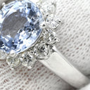 ノンブランド NON BRAND サファイア 3.27ct ダイヤモンド ライトブルー×プラチナシルバー Pt900 サファイア ダイヤモンド リング 指輪 青 プラチナ Pt900 オーバルカット 大粒 ヘイローデザイン 16号