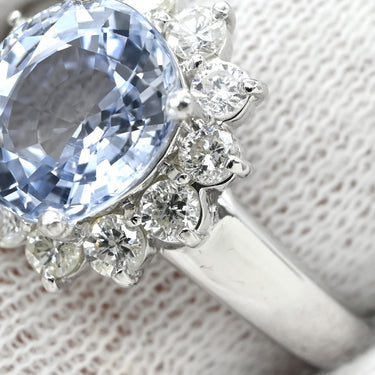 ノンブランド NON BRAND サファイア 3.27ct ダイヤモンド ライトブルー×プラチナシルバー Pt900 サファイア ダイヤモンド リング 指輪 青 プラチナ Pt900 オーバルカット 大粒 ヘイローデザイン 16号