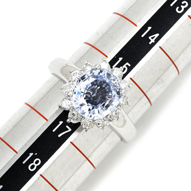 ノンブランド NON BRAND サファイア 3.27ct ダイヤモンド ライトブルー×プラチナシルバー Pt900 サファイア ダイヤモンド リング 指輪 青 プラチナ Pt900 オーバルカット 大粒 ヘイローデザイン 16号