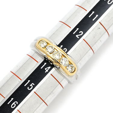ノンブランド NON BRAND ダイヤモンド 一文字 コンビリング プラチナシルバー×イエローゴールド Pt900 K18YG ダイヤモンド リング 指輪 18K 750 YG プラチナ 5石 ラウンドブリリアント 13号