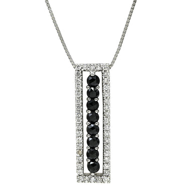 ノンブランド NON BRAND ダイヤ 0.90ct デザインペンダント ブラック×ホワイトゴールド K18WG ダイヤモンド ネックレス 18K 18金 750 WG ブラックダイヤ バー