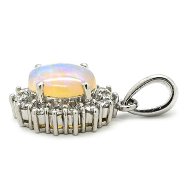 ノンブランド NON BRAND オパール 1.22ct ダイヤ マルチカラー×プラチナシルバー Pt900 オパール ダイヤモンド ペンダントトップ プラチナ 1粒 1石 遊色 ネックレストップ オーバルカボション