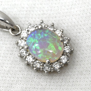 ノンブランド NON BRAND オパール 1.22ct ダイヤ マルチカラー×プラチナシルバー Pt900 オパール ダイヤモンド ペンダントトップ プラチナ 1粒 1石 遊色 ネックレストップ オーバルカボション