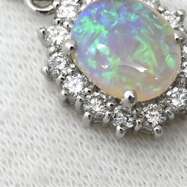 ノンブランド NON BRAND オパール 1.22ct ダイヤ マルチカラー×プラチナシルバー Pt900 オパール ダイヤモンド ペンダントトップ プラチナ 1粒 1石 遊色 ネックレストップ オーバルカボション