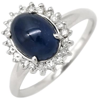 ノンブランド NON BRAND サファイア 2.00ct ダイヤモンド ブルー×プラチナシルバー Pt900 サファイア ダイヤモンド リング 指輪 青 プラチナ900 オーバルカボションカット 9号