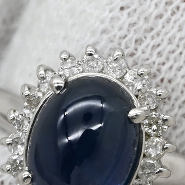 ノンブランド NON BRAND サファイア 2.00ct ダイヤモンド ブルー×プラチナシルバー Pt900 サファイア ダイヤモンド リング 指輪 青 プラチナ900 オーバルカボションカット 9号