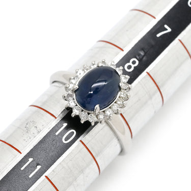 ノンブランド NON BRAND サファイア 2.00ct ダイヤモンド ブルー×プラチナシルバー Pt900 サファイア ダイヤモンド リング 指輪 青 プラチナ900 オーバルカボションカット 9号