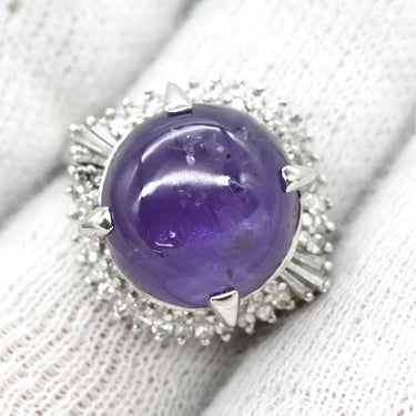 ノンブランド NON BRAND バイオレット スターサファイア 12.0ct ダイヤ パープル×プラチナシルバー Pt900 サファイア ダイヤモンド リング 指輪 紫 大粒 プラチナ900 オーバルカボションカット 13号