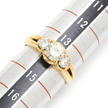 ノンブランド NON BRAND ダイヤモンド 0.82ct 0.38ct デザインリング イエローゴールド K18YG ダイヤモンド リング 指輪 18K 750 YG 大粒 3P ラウンドブリリアント 14号