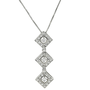 タサキ TASAKI ダイヤ 3連 ホワイトゴールド K18WG ダイヤモンド ネックレス TASAKI Au750 18K WG スクエア 2WAY