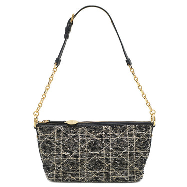 クリスチャン・ディオール Christian Dior Diorstar ホーボーバッグ ブラック ツイード レザー ショルダーバッグ ゴールド金具 黒 カナージュツイード