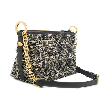 クリスチャン・ディオール Christian Dior Diorstar ホーボーバッグ ブラック ツイード レザー ショルダーバッグ ゴールド金具 黒 カナージュツイード