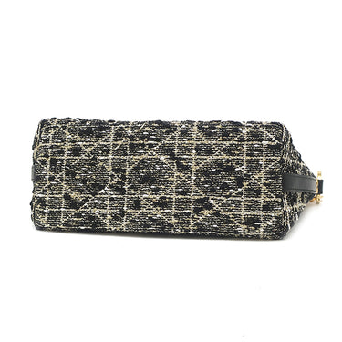 クリスチャン・ディオール Christian Dior Diorstar ホーボーバッグ ブラック ツイード レザー ショルダーバッグ ゴールド金具 黒 カナージュツイード
