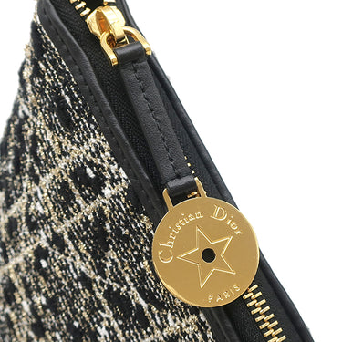 クリスチャン・ディオール Christian Dior Diorstar ホーボーバッグ ブラック ツイード レザー ショルダーバッグ ゴールド金具 黒 カナージュツイード